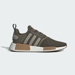 New Adidas NMD_R1 Men's Shoes, Olive Strata/Silver Pebble/Cloud White, Size 10